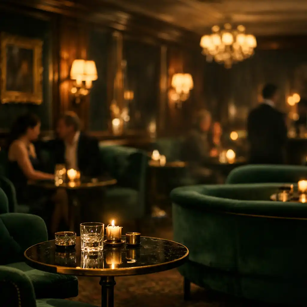 Salon élégant et discret de nuit